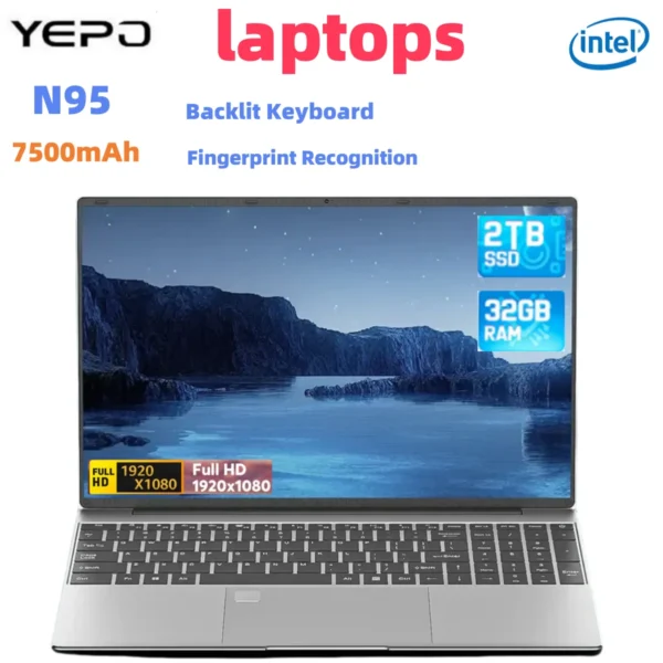 Workstation Laptop notebook Windows 11 Intel N95 15.6 inches gaming laptops 7500mAh ultra long standby Office 16GB RAM 2TB SSD