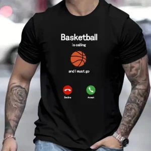 Basketball Calling Creative Pattern Mens T-shirt For Summer Outdoor Stylish Mens Crew Neck Top