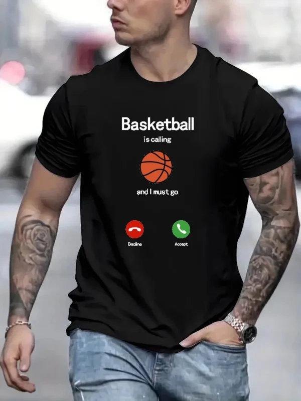 Basketball Calling Creative Pattern Mens T-shirt For Summer Outdoor Stylish Mens Crew Neck Top