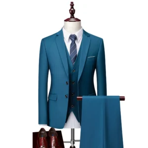 Men's 3 Pieces Suit Elegant Solid One Button Slim Fit Single Breasted Blazer Vest Pants Formal Set For Wedding Business Trousers
