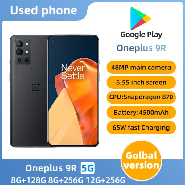 OnePlus 9R 5g Android 6.55 Screen ROM 256GB 48MP Camera All Colors in Good Condtion Used Phone