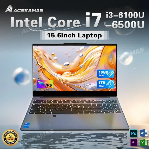 ACEKAMAS 15.6" Portable Laptop Computer Intel Core i7 6500U i3 6100U Windows 11 Pro 16GB DDR4 1TB SSD Notebook PC Gaming Laptops