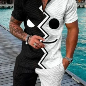 Summer New Men's Tracksuit 3D Printing Short Sleeve Zipper Polo Shirt Shorts Set for Men Casual Streetwear 2-piece Suit