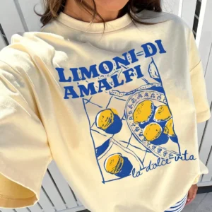 Limoni Di Amalfi Lemon Graphic Women New Trend Collection T-Shirt Crew Neck Lettering Spring Summer Fashion