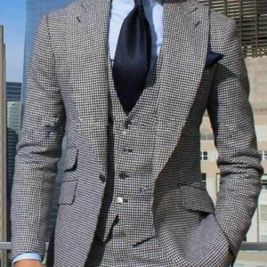 Men's Houndstooth Suits Single Breasted Slim Fit Blazer Formal Groom Tuxedos Set For Wedding/Business Prom Fashion Men Clothing