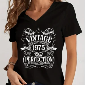 Harajuku Fashion Vintage 1974/1975 Total Perfection Black Tshirt Spring Short Sleeves Women Tee Casual Loose Years Style Shirts