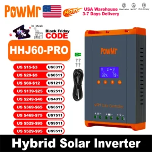 PowMr USA 60A MPPT Solar Charge Controller Can Parallel 12PC Charging 12V 24V 36V 48V LifePo4 Battery Max 160VDC Solar Panel