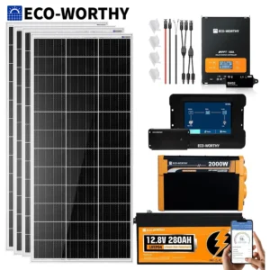 ECO-WORTHY 800W 12V 3.5KWH Off Grid Solar System with Power Monitoring Hub 4*195W Solar Panel+12.8V 280Ah Battery+60A MPPT