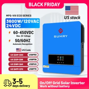 Sumry 3.6kw Hybrid Solar Inverter 110/120v 24v Dual Output with MPPT 120A 60-450v 50/60hz Home Inversor Pure Sine Wave